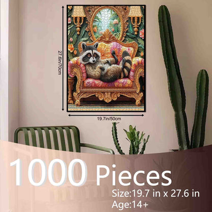 Relaxed Raccoon on Ornate Sofa Jigsaw Puzzle