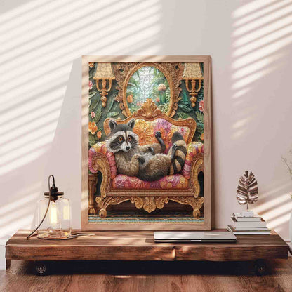 Relaxed Raccoon on Ornate Sofa Jigsaw Puzzle