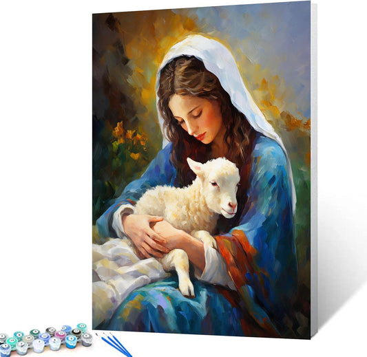 Virgin Mary Holding Sheep Paint by Numbers