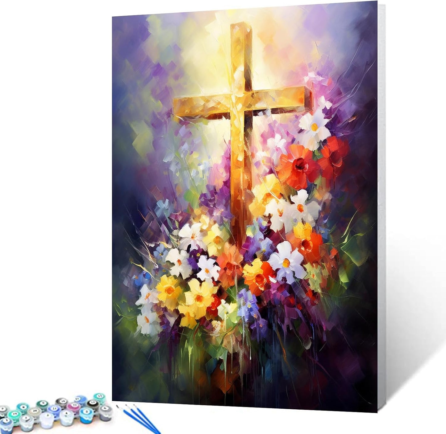 Cross among Flowers Paint by Numbers