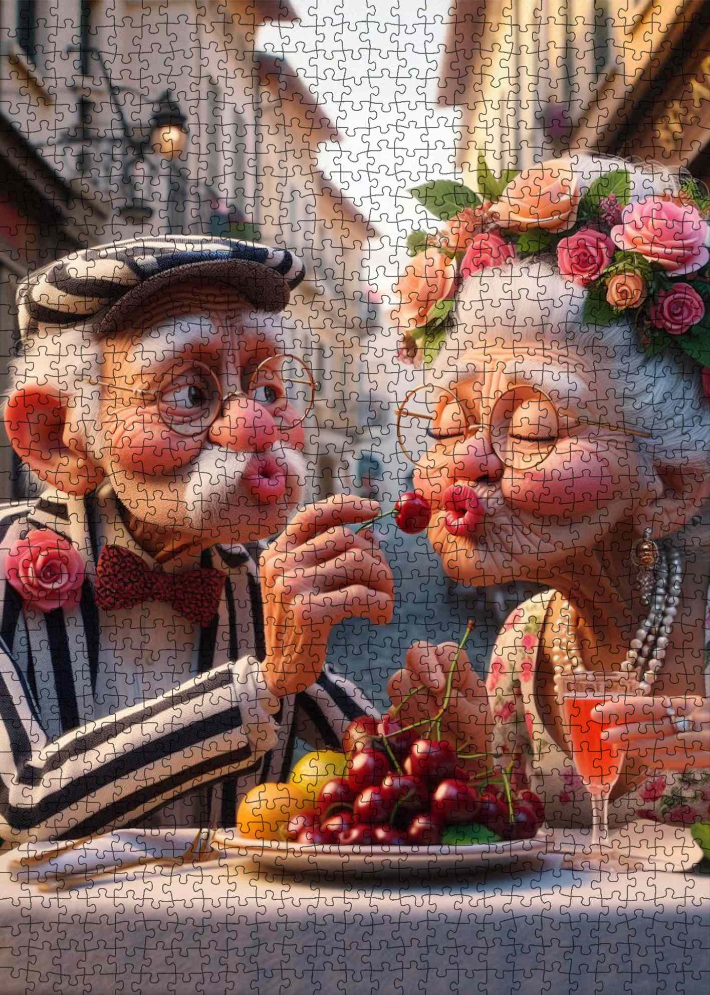 Romantic Cherry Kiss Jigsaw Puzzle