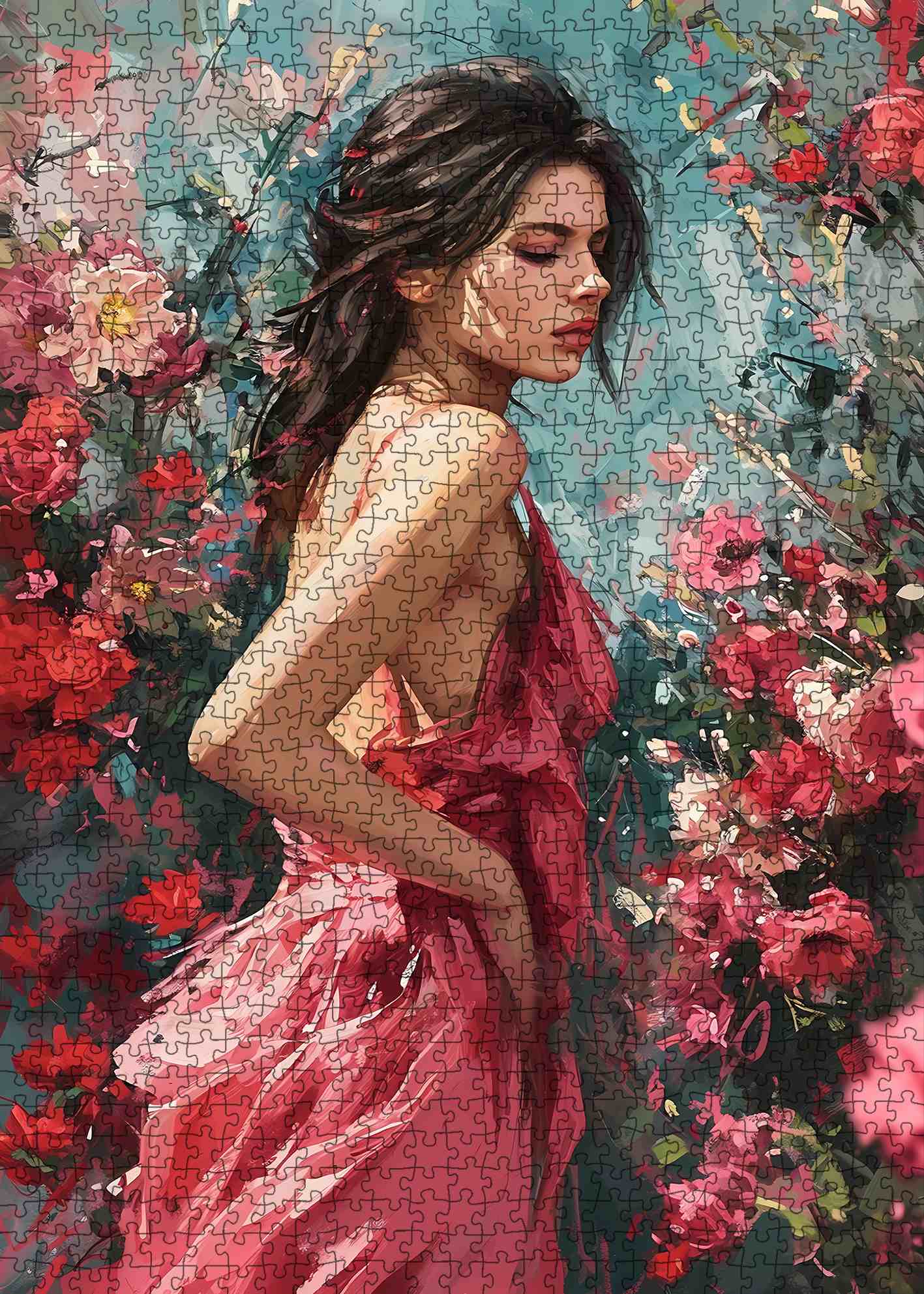 Rose Garden Woman Portrait Jigsaw Puzzle