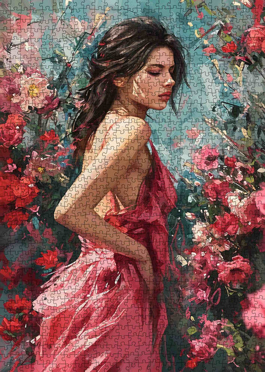 Rose Garden Woman Portrait Jigsaw Puzzle