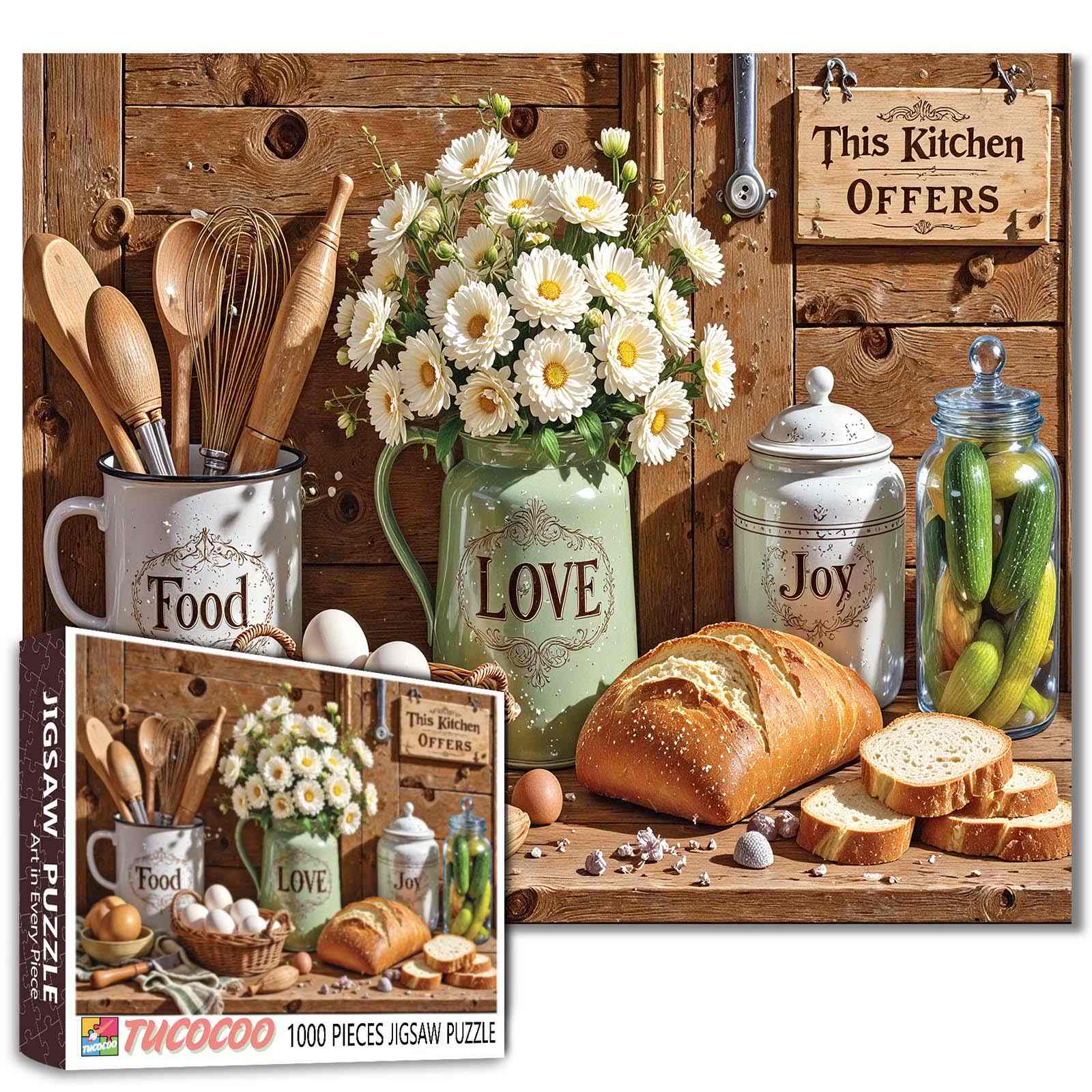 Rustic Kitchen Flowers Bread Still Life Jigsaw Puzzle