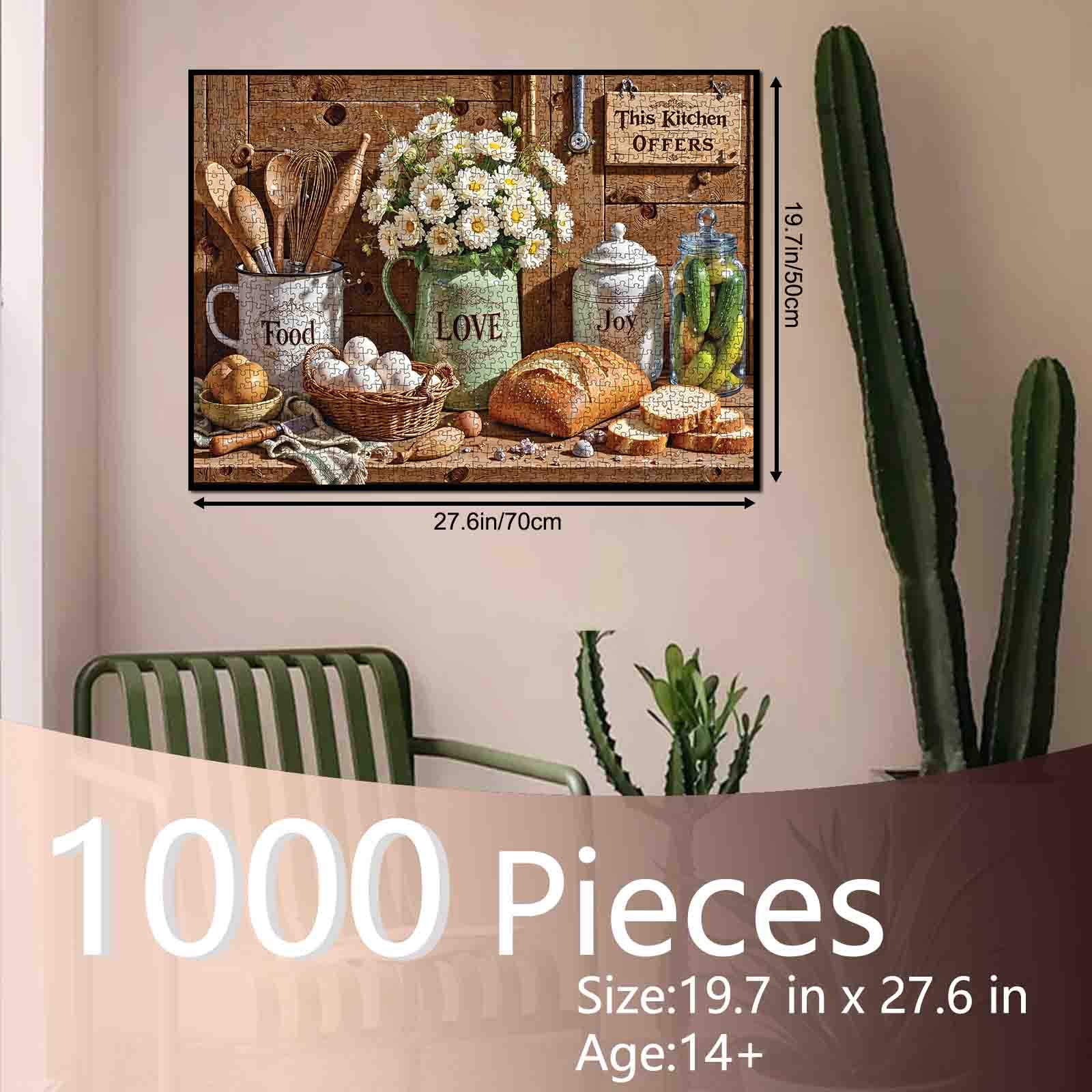 Rustic Kitchen Flowers Bread Still Life Jigsaw Puzzle