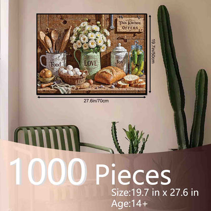 Rustic Kitchen Flowers Bread Still Life Jigsaw Puzzle