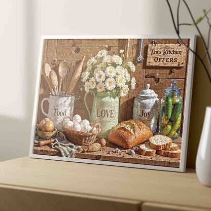 Rustic Kitchen Flowers Bread Still Life Jigsaw Puzzle
