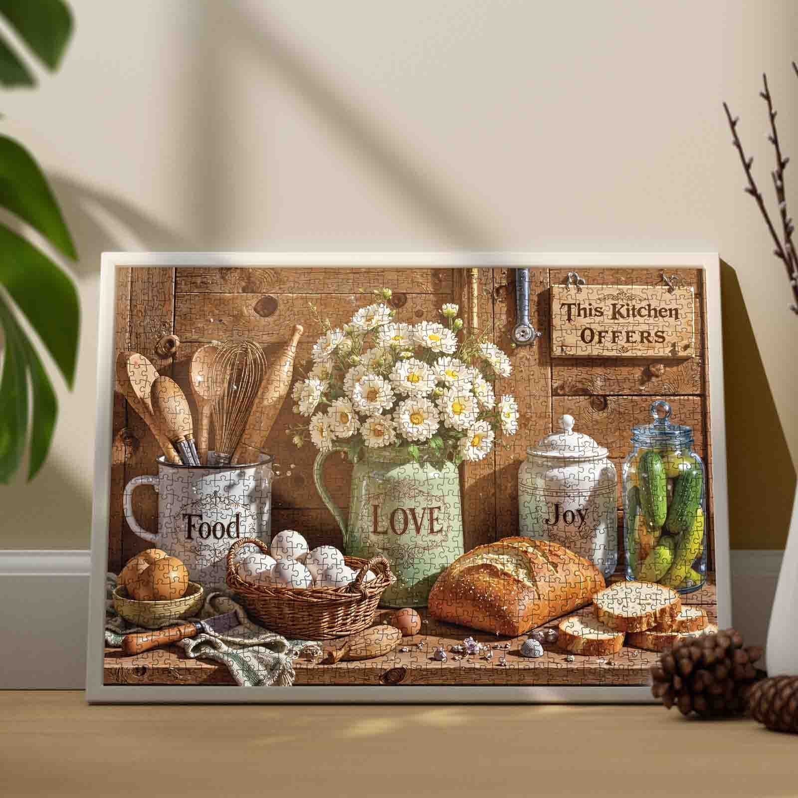 Rustic Kitchen Flowers Bread Still Life Jigsaw Puzzle