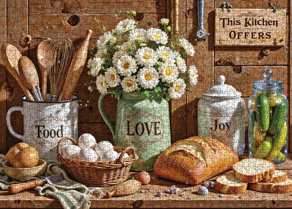 Rustic Kitchen Flowers Bread Still Life Jigsaw Puzzle