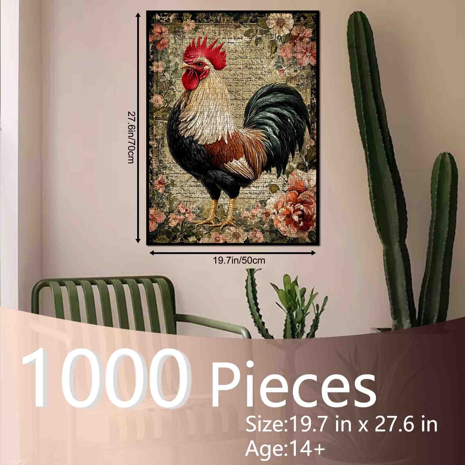 Rustic Rooster Vintage Animal Painting Jigsaw Puzzle