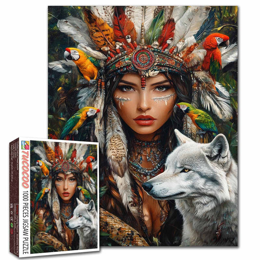 Sacred Feathers White Wolf Spirit Jigsaw Puzzle