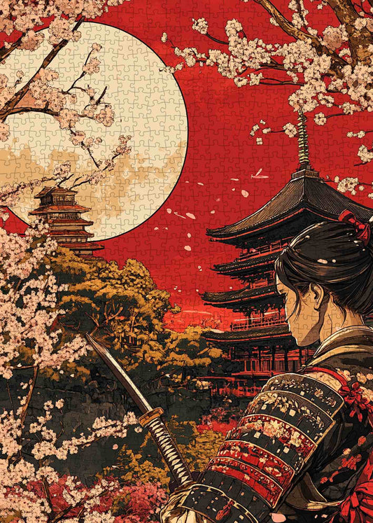 Samurai Moonlight Sakura Jigsaw Puzzle