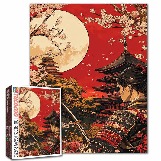 Samurai Moonlight Sakura Jigsaw Puzzle