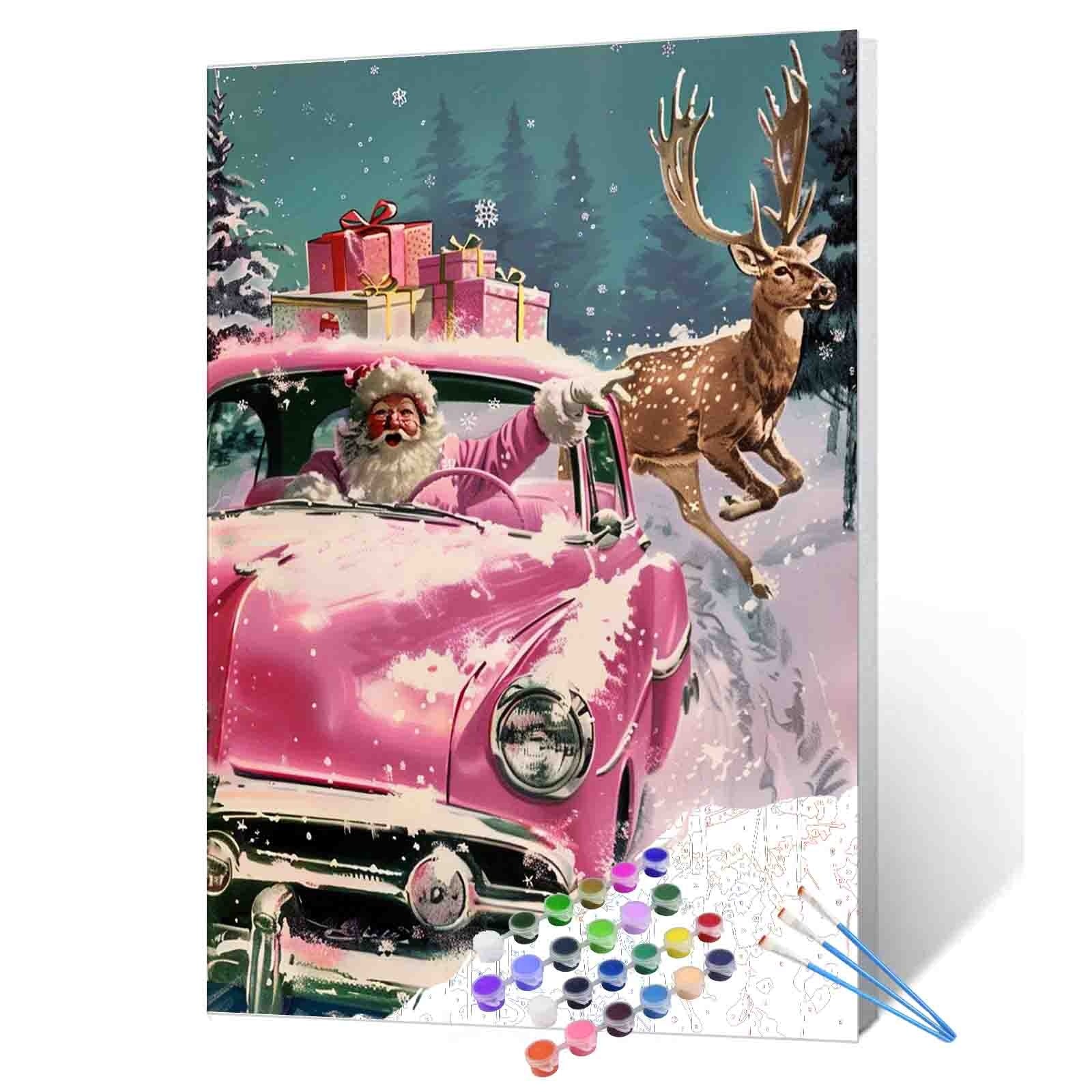 Santa Claus's Pink Sports Car Paint by Numbers