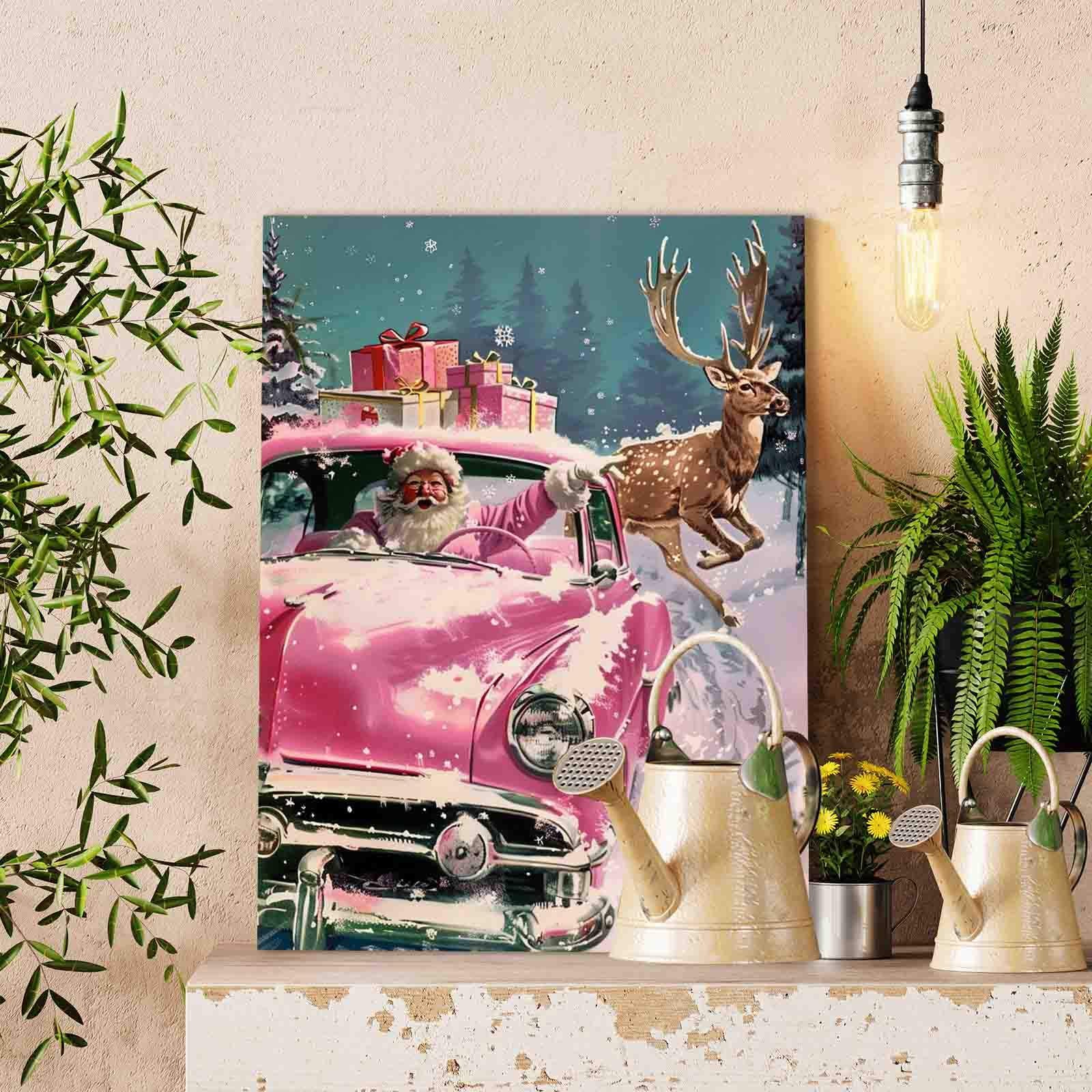 Santa Claus's Pink Sports Car Paint by Numbers