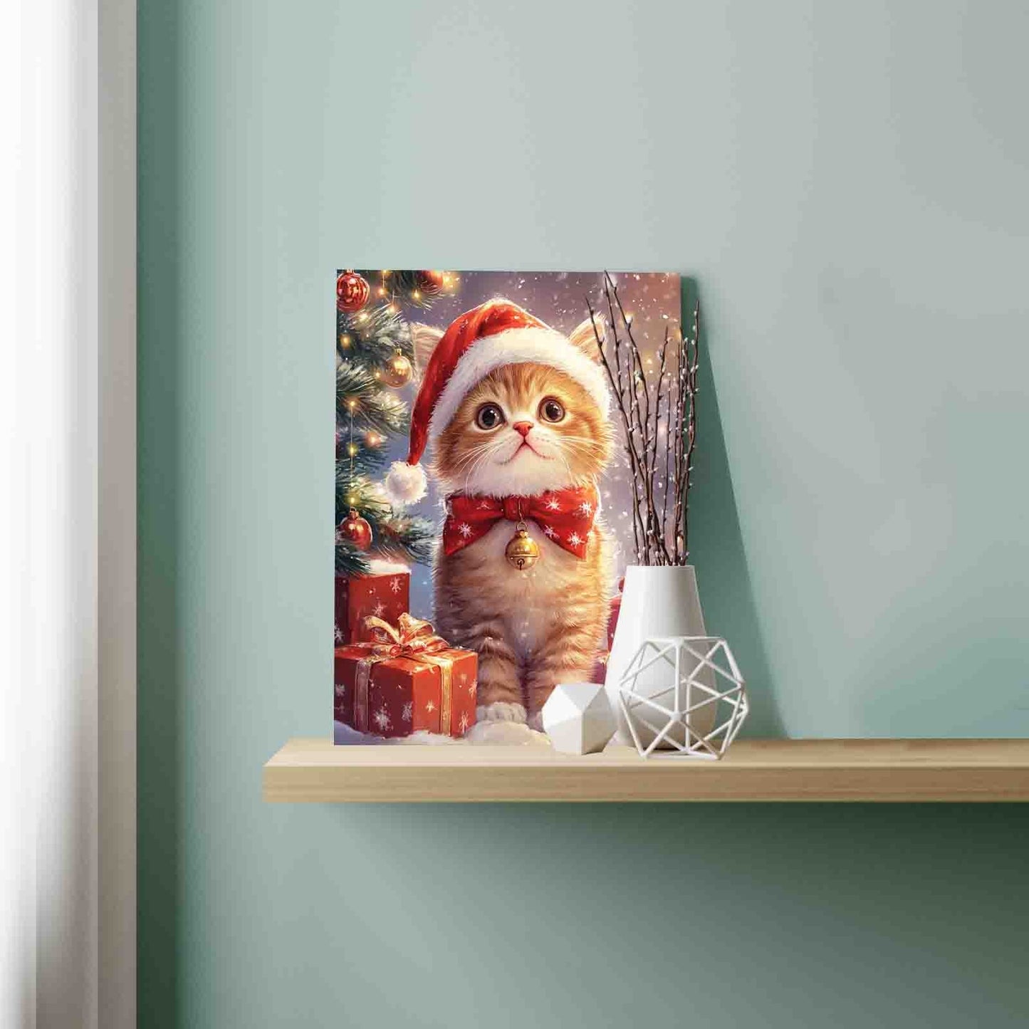Santa Kitten with Gifts Paint by Numbers