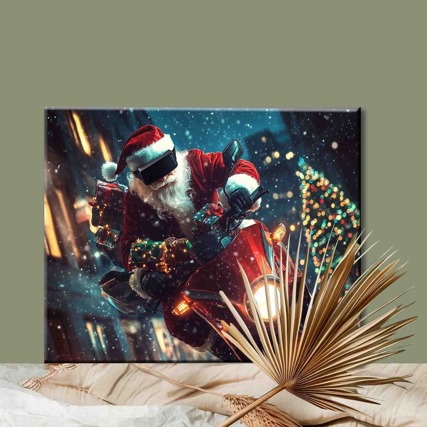 Santa on Red Motorcycle Paint by Numbers