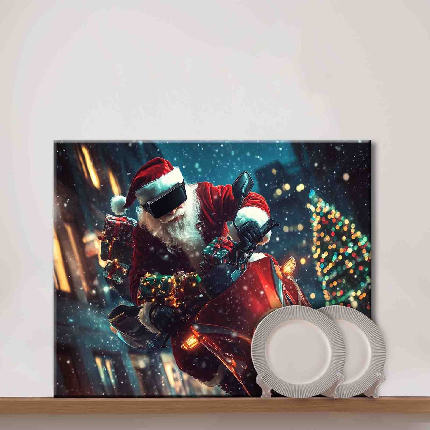 Santa on Red Motorcycle Paint by Numbers