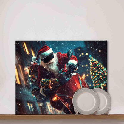 Santa on Red Motorcycle Paint by Numbers