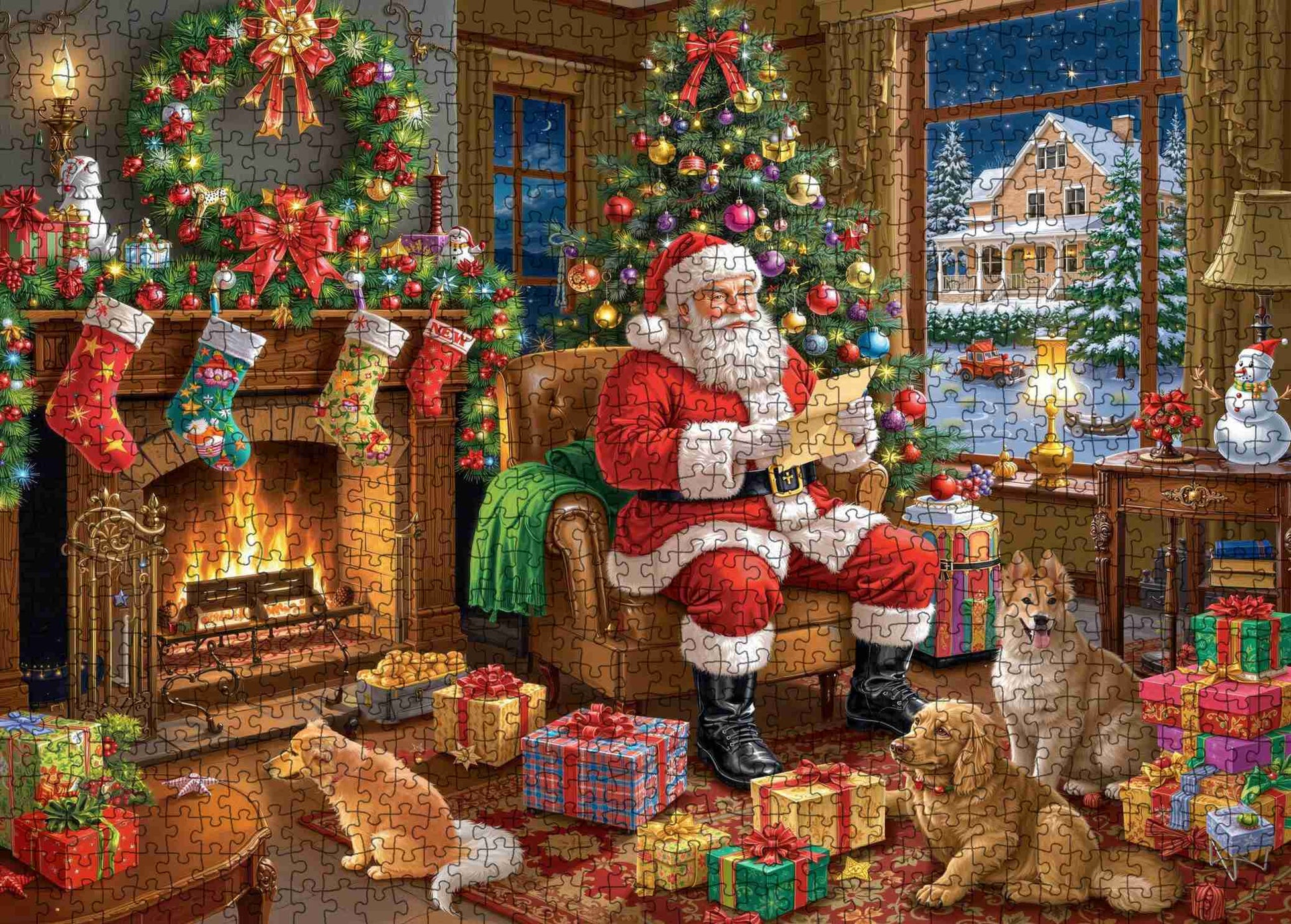 Santa by Fireplace Christmas Jigsaw Puzzle