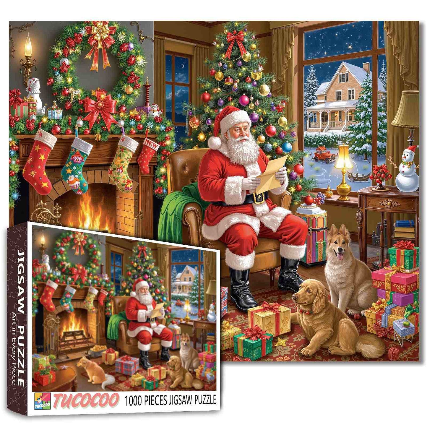 Santa by Fireplace Christmas Jigsaw Puzzle
