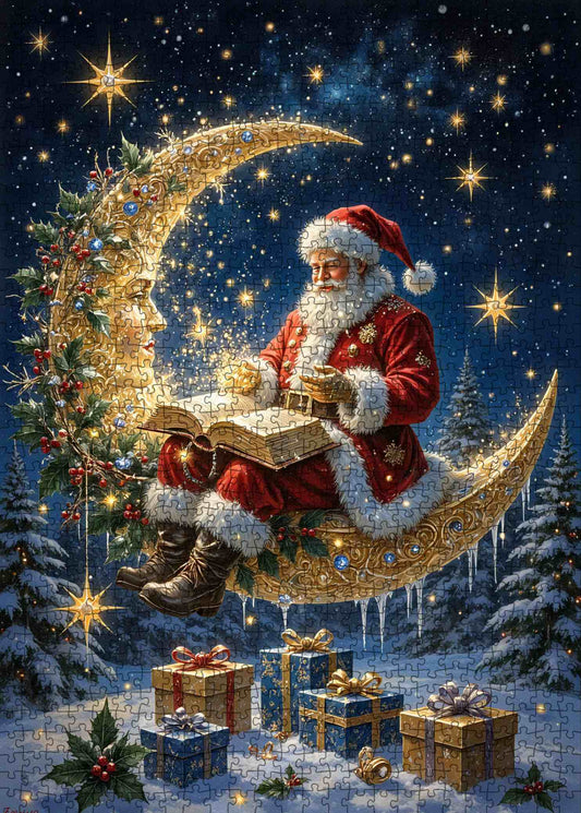 Santa on Crescent Moon Jigsaw Puzzle
