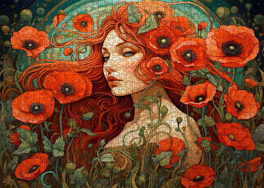 Scarlet Muse in Poppy Fields Jigsaw Puzzle