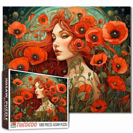 Scarlet Muse in Poppy Fields Jigsaw Puzzle