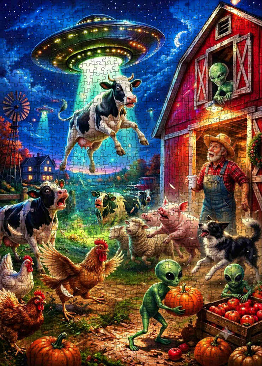 Alien Farm Cow Abduction Jigsaw Puzzle