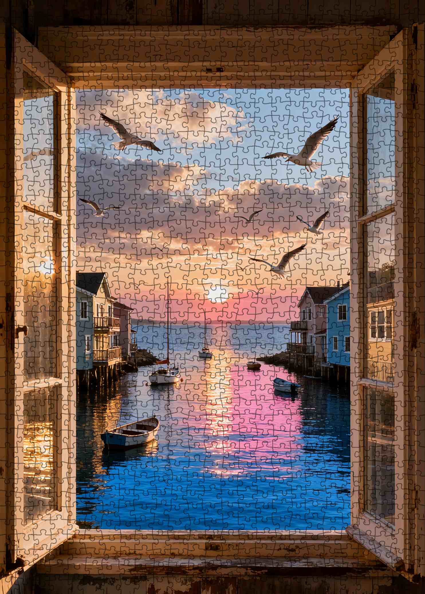 Seaside Sunset Window View Jigsaw Puzzle