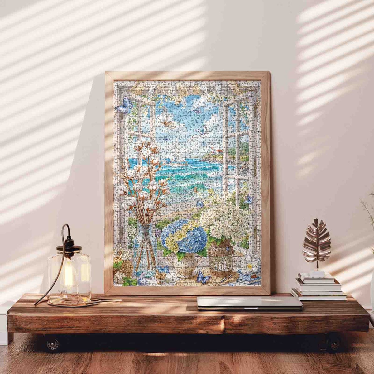 Seaside Window Hydrangea Garden Jigsaw Puzzle