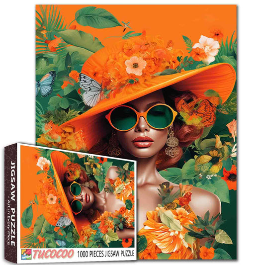 Sexy Girl in Big Orange Hat Jigsaw Puzzle