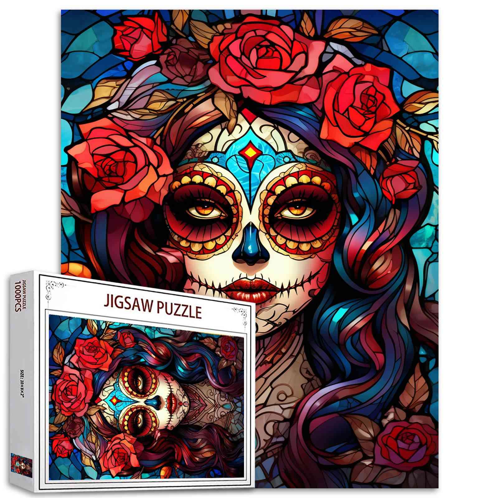 Mystical Sugar Skull Woman with Roses Jigsaw Puzzles