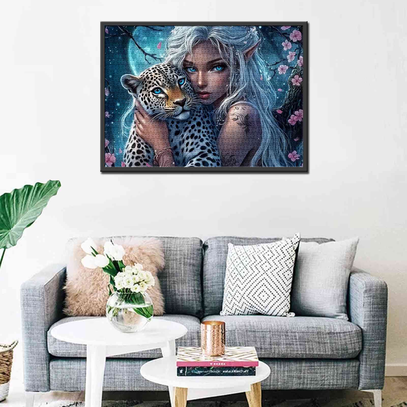 Moonlit Elf and Leopard Jigsaw Puzzle