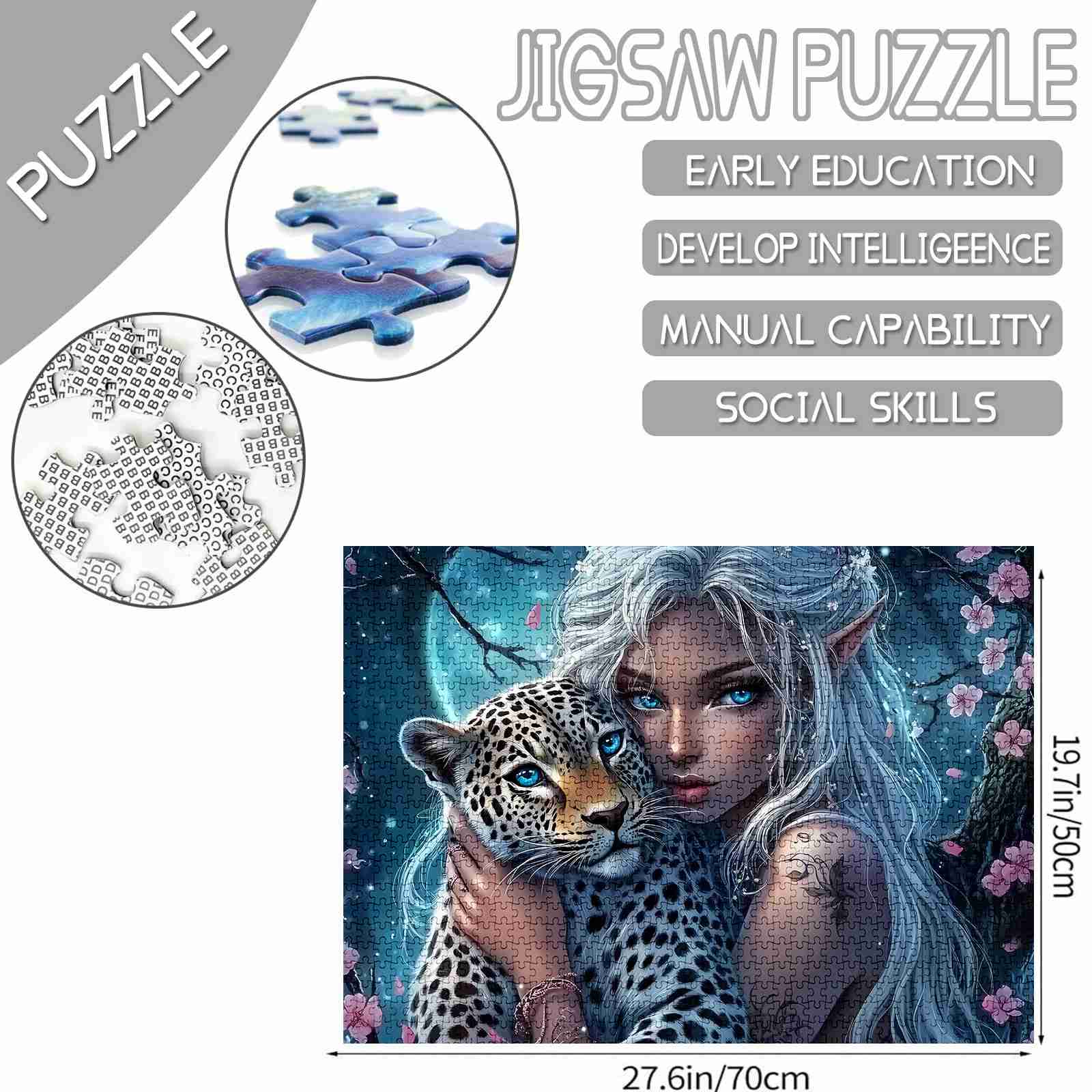 Moonlit Elf and Leopard Jigsaw Puzzle