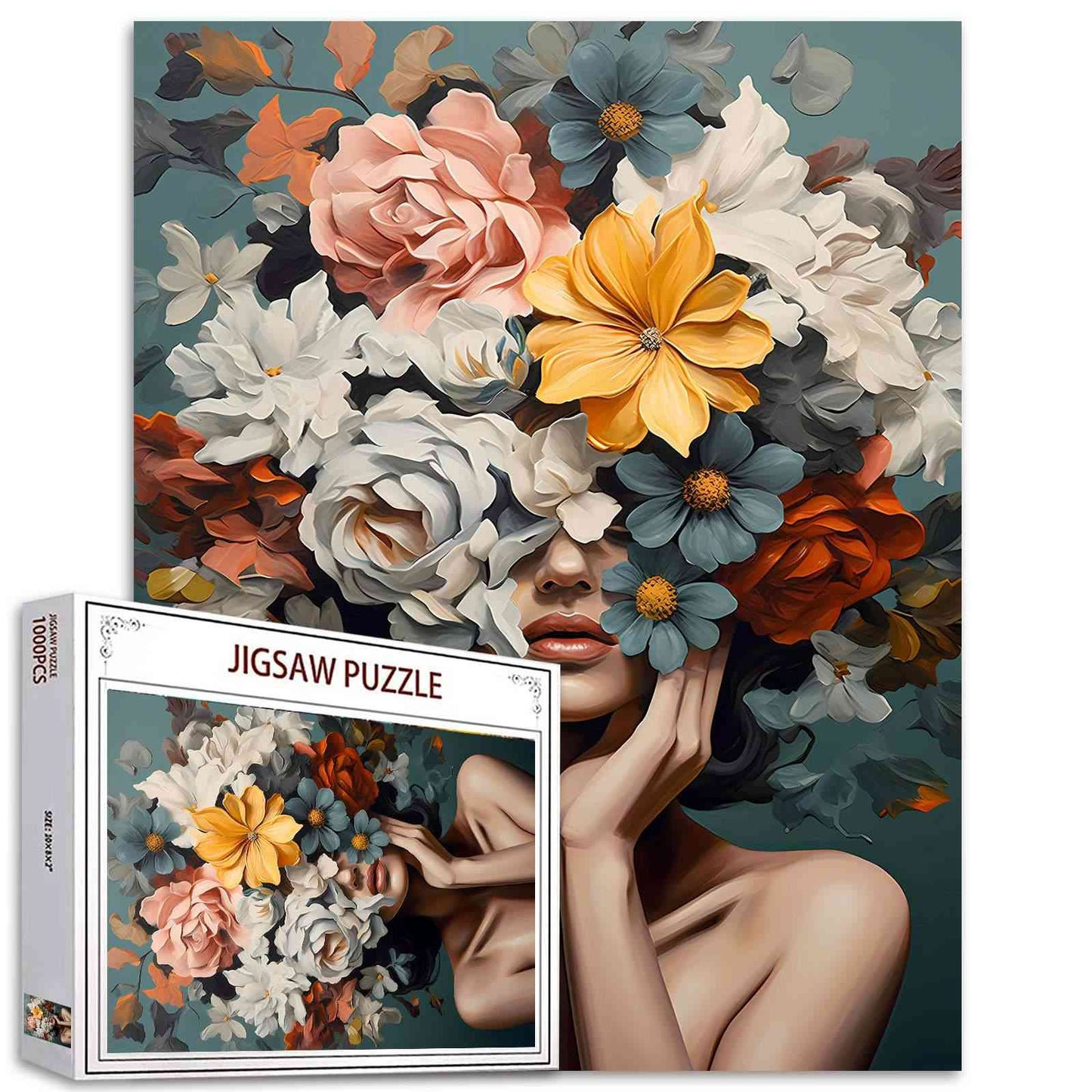 Elegant Woman with Vibrant Floral Crown Jigsaw Puzzles