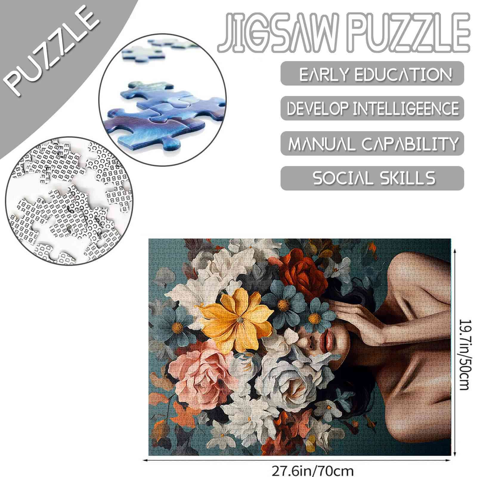 Elegant Woman with Vibrant Floral Crown Jigsaw Puzzles