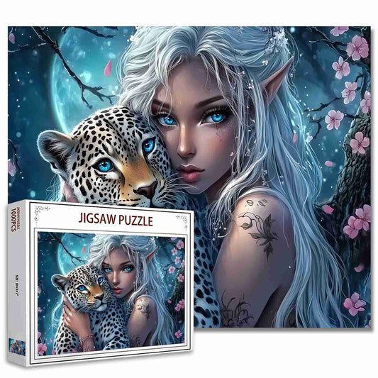 Moonlit Elf and Leopard Jigsaw Puzzle