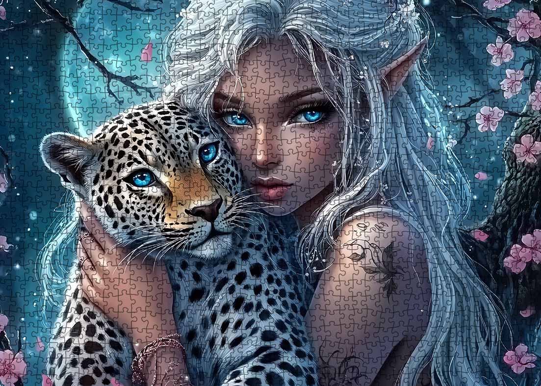 Moonlit Elf and Leopard Jigsaw Puzzle