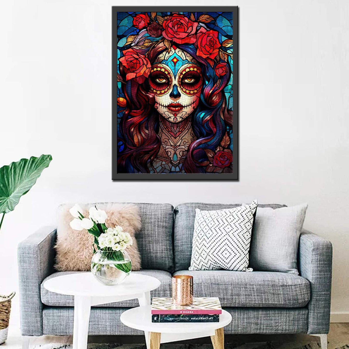 Mystical Sugar Skull Woman with Roses Jigsaw Puzzles