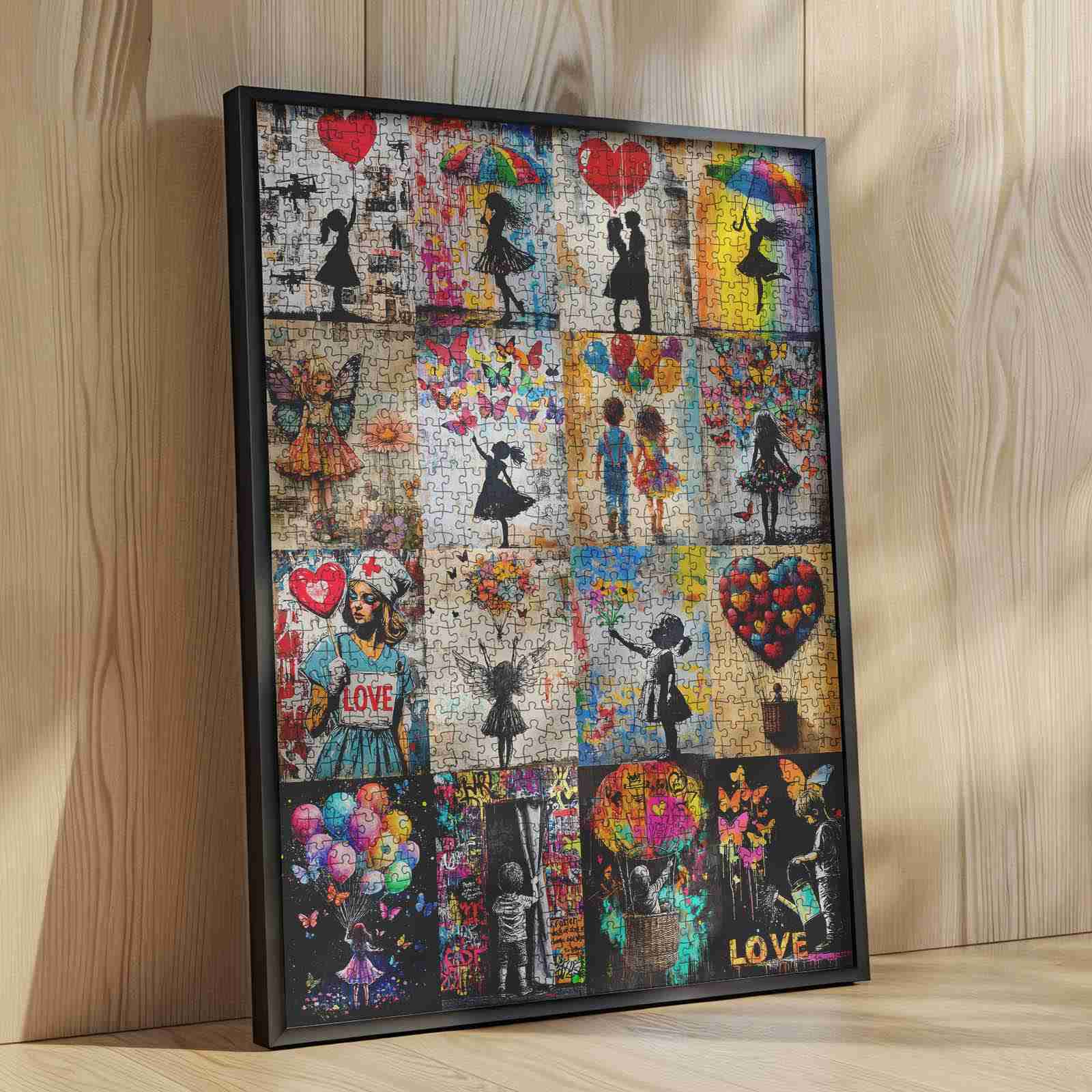 Silhouette Love and Graffiti Art Collage Jigsaw Puzzle