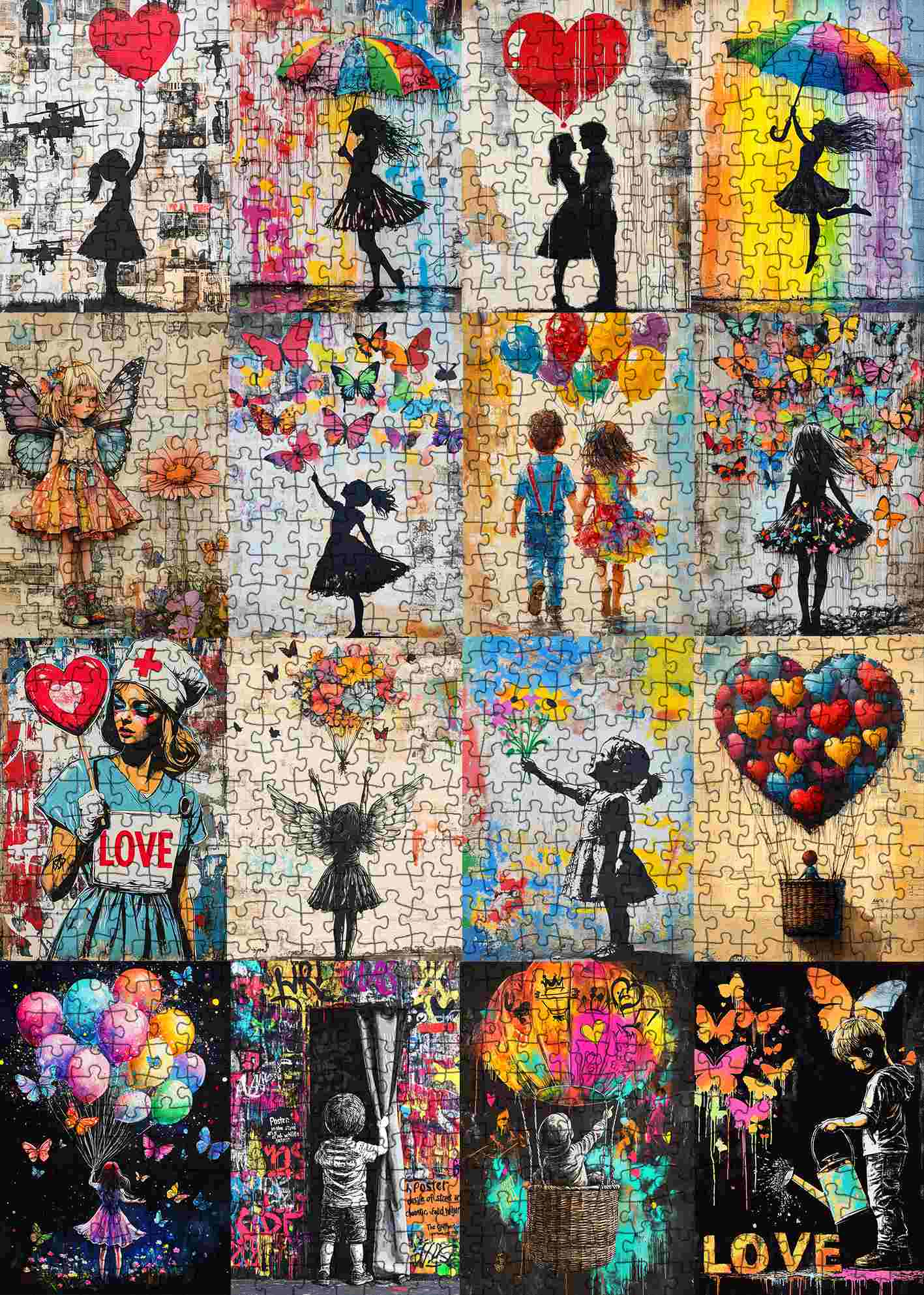 Silhouette Love and Graffiti Art Collage Jigsaw Puzzle
