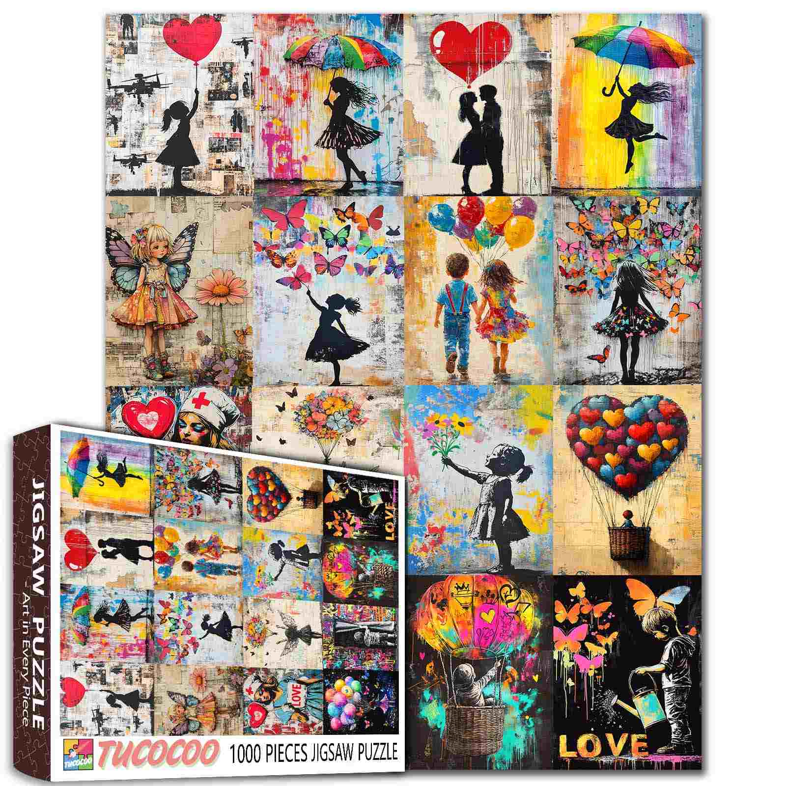 Silhouette Love and Graffiti Art Collage Jigsaw Puzzle