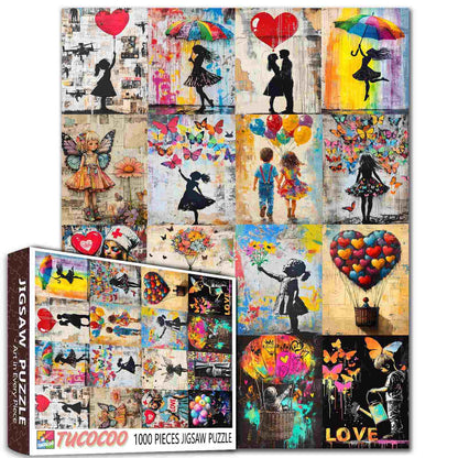 Silhouette Love and Graffiti Art Collage Jigsaw Puzzle