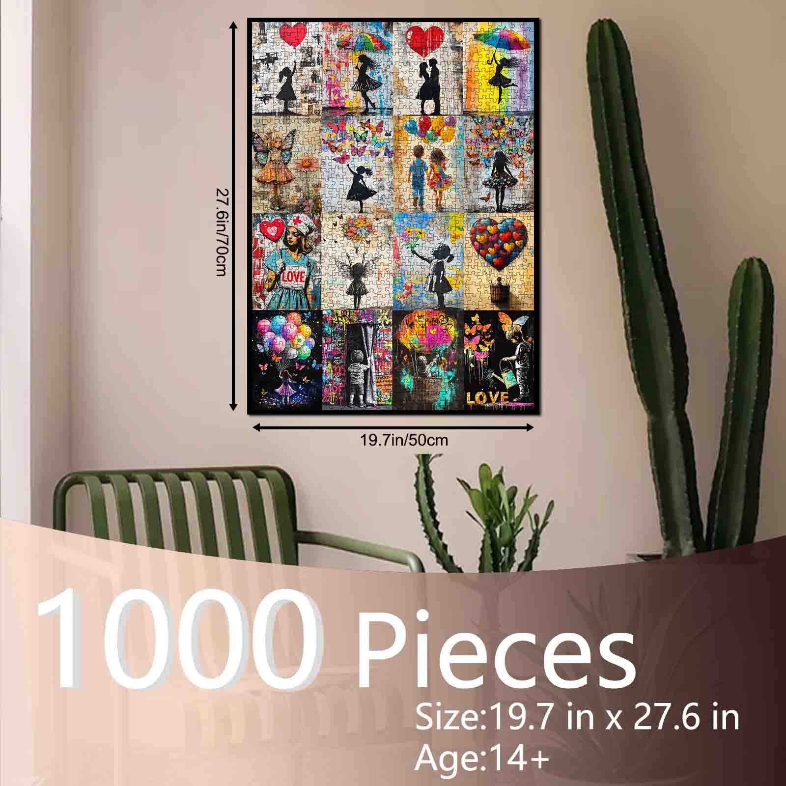 Silhouette Love and Graffiti Art Collage Jigsaw Puzzle