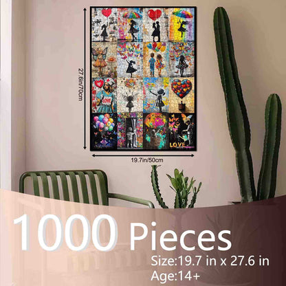 Silhouette Love and Graffiti Art Collage Jigsaw Puzzle