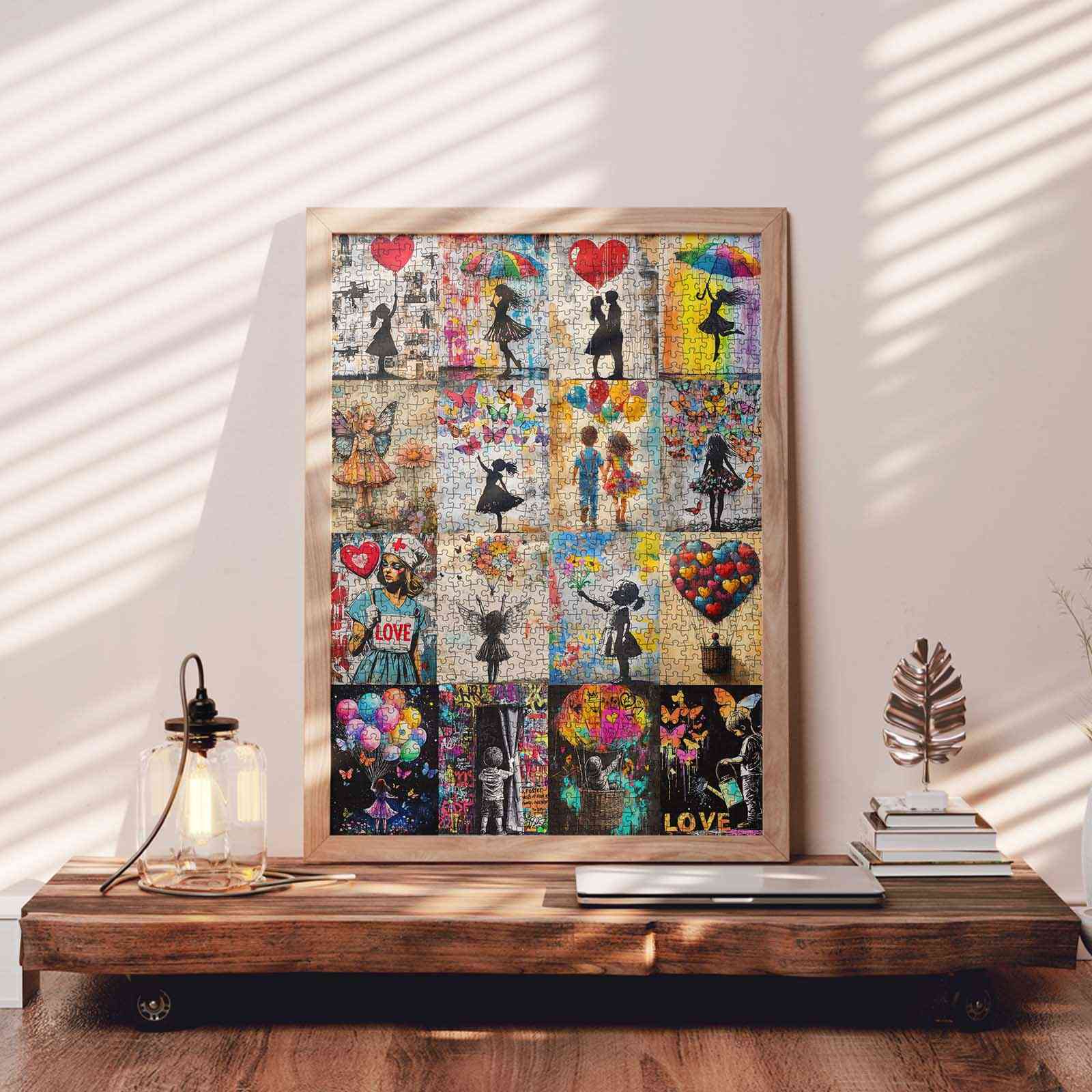 Silhouette Love and Graffiti Art Collage Jigsaw Puzzle