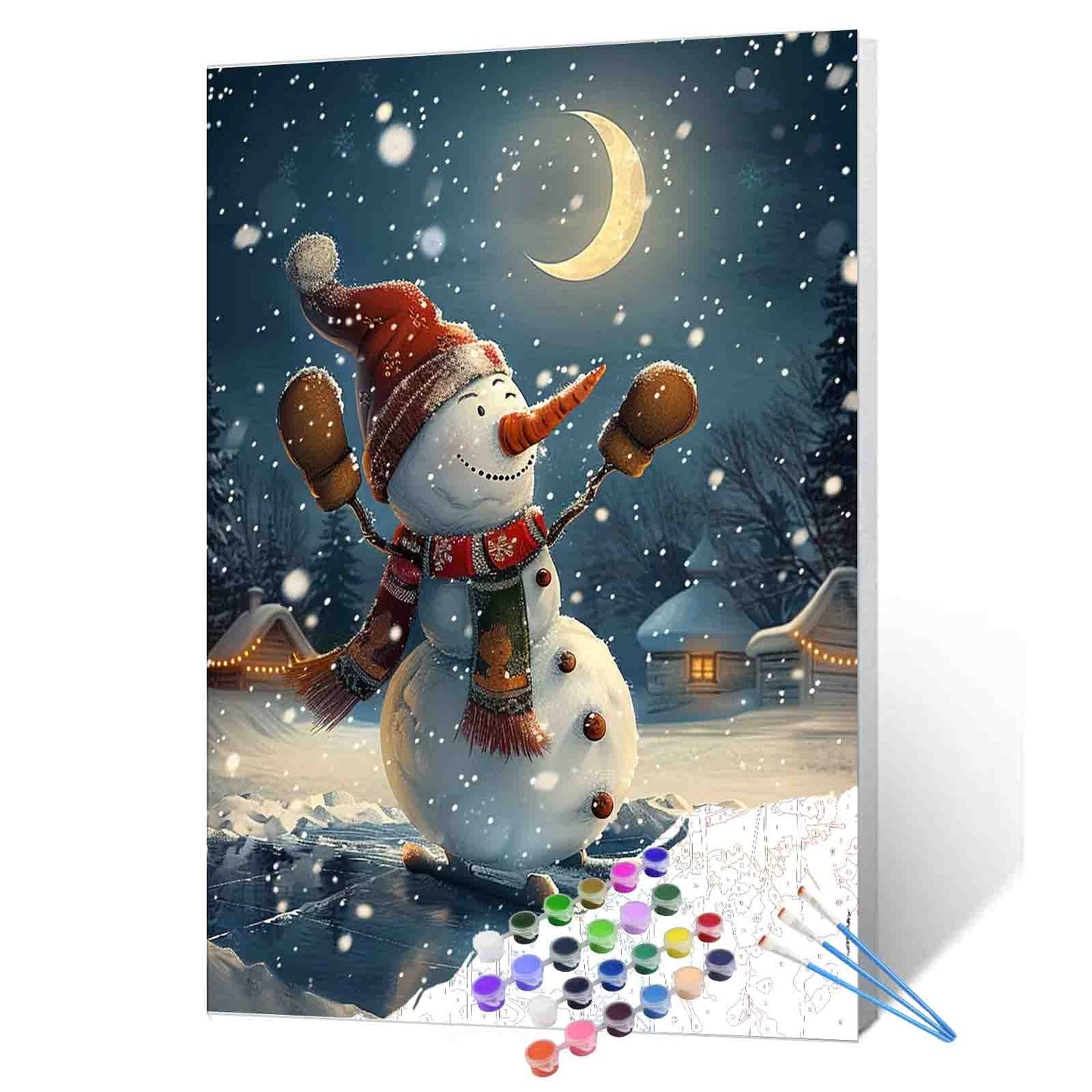 Skating Snowman Moonlight Paint by Numbers