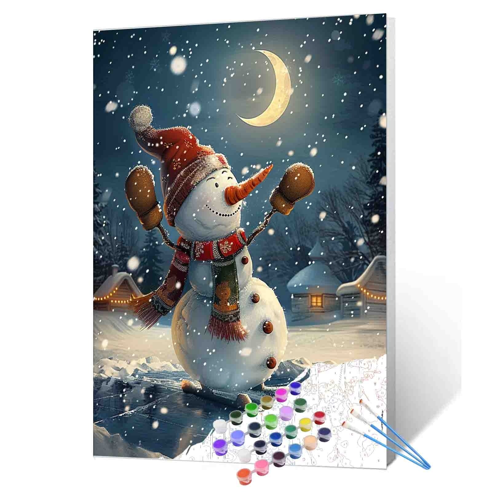 Skating Snowman Moonlight Paint by Numbers