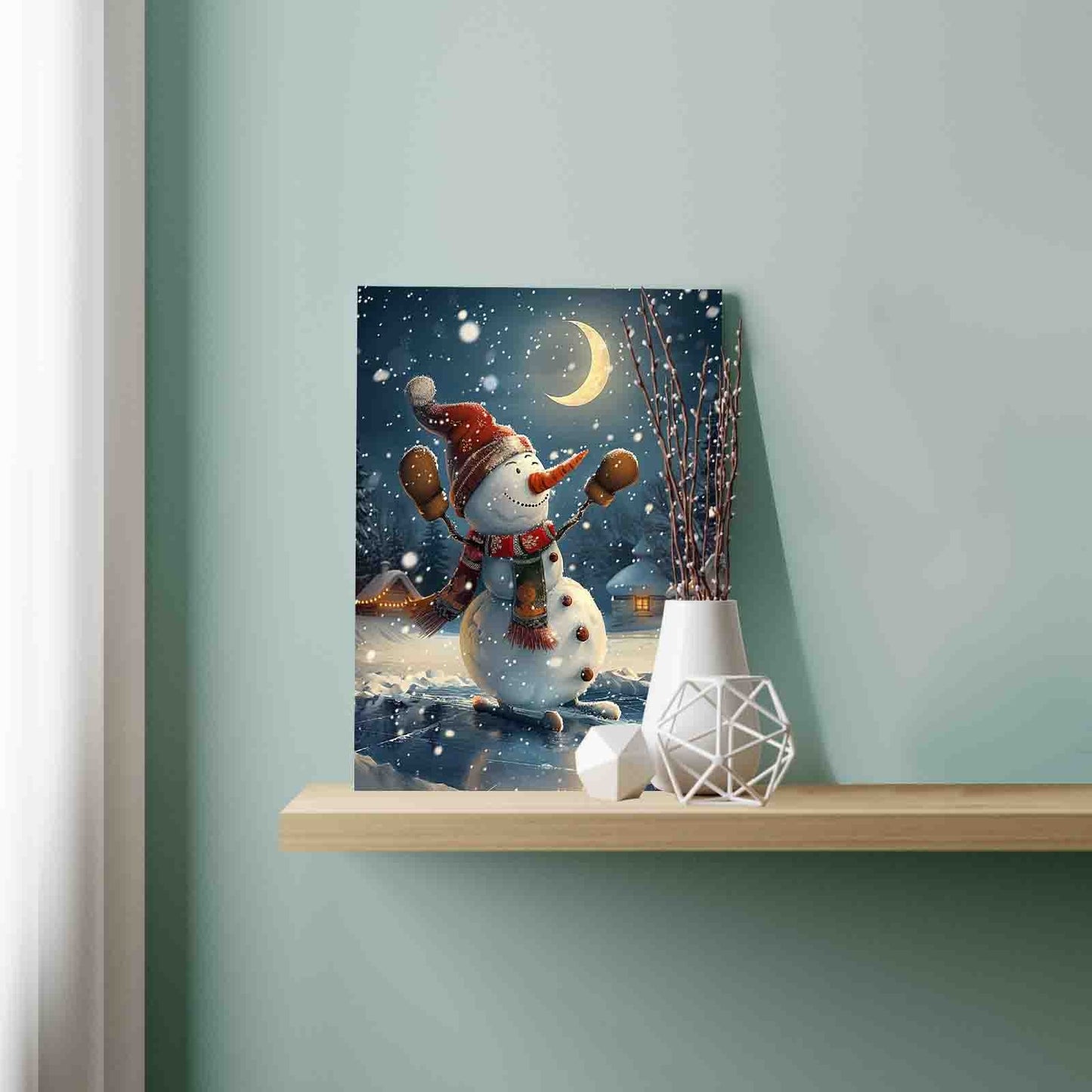 Skating Snowman Moonlight Paint by Numbers